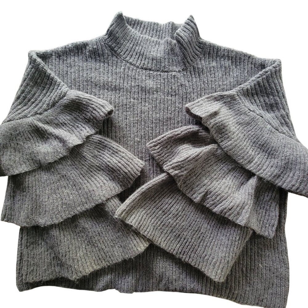 Ruby Moon Womens XL Gray Tiered Bell Sleeve Sweater Mock Neck
